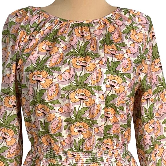 J. Crew Floral 3/4 Sleeve Mini Dress Smocked-waist Liberty® Butterfield Poppy - Picture 3 of 13